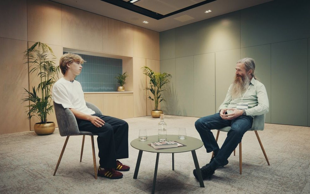 Alek with Aubrey de Grey, his first conference